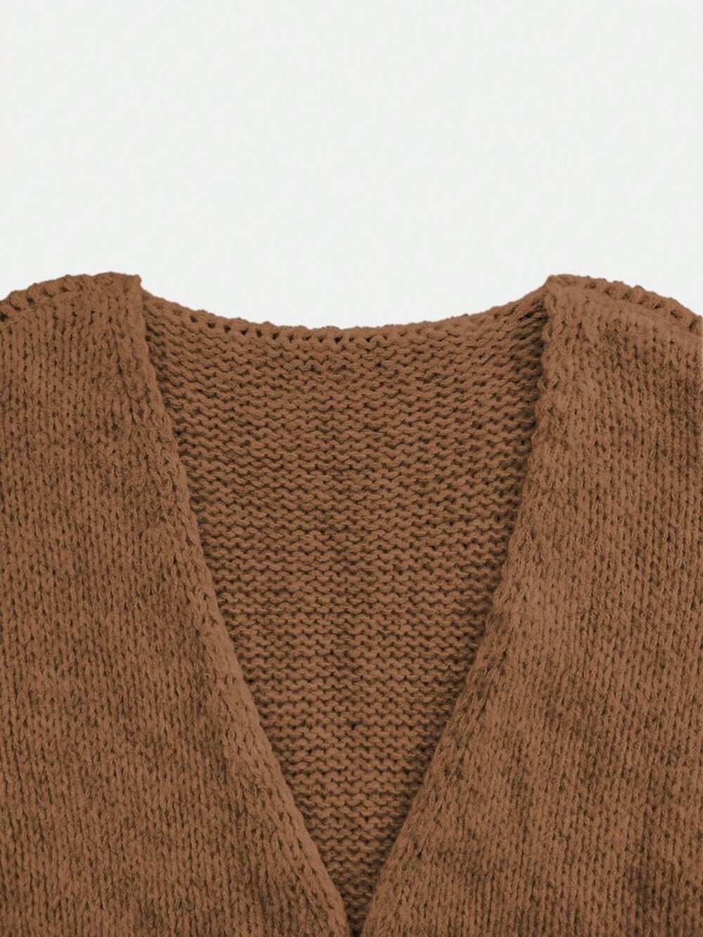 Brown Casual Women's Loose Rib-Knit Lantern Sleeve Midi Cardigan - Picture 5 of 6